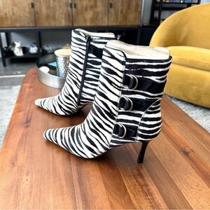 Valerie Stevens Zebra Print Stiletto Ankle Boots